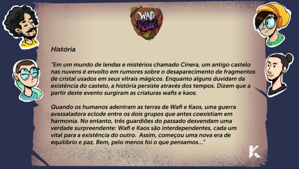 Parte do lore do Wafi vs Kaos apresentado para os alunos da Kinoene Arts