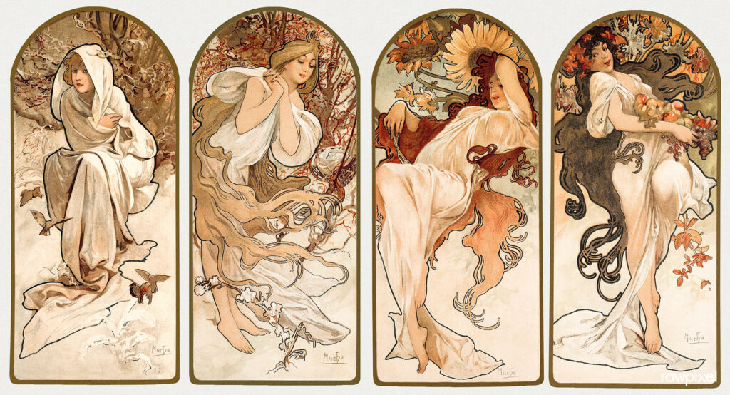 Uma Viagem no Tempo pela Arte: The Seasons (1897) de Alphonse Maria Mucha do movimento Arte Nouveau.