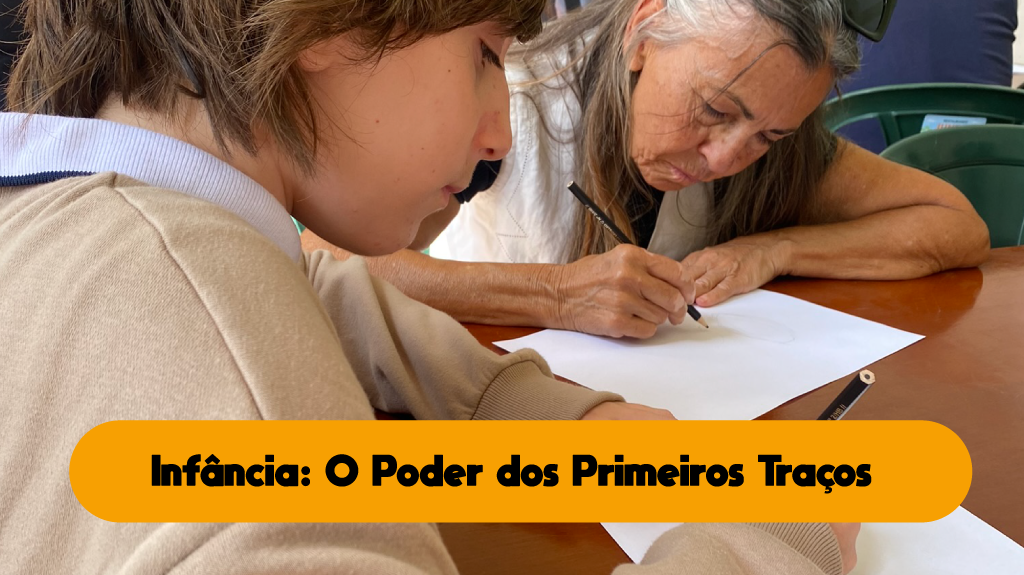Infância: O Poder dos Primeiros Traços: Foto de aluno com responsável no evento The Chosen.